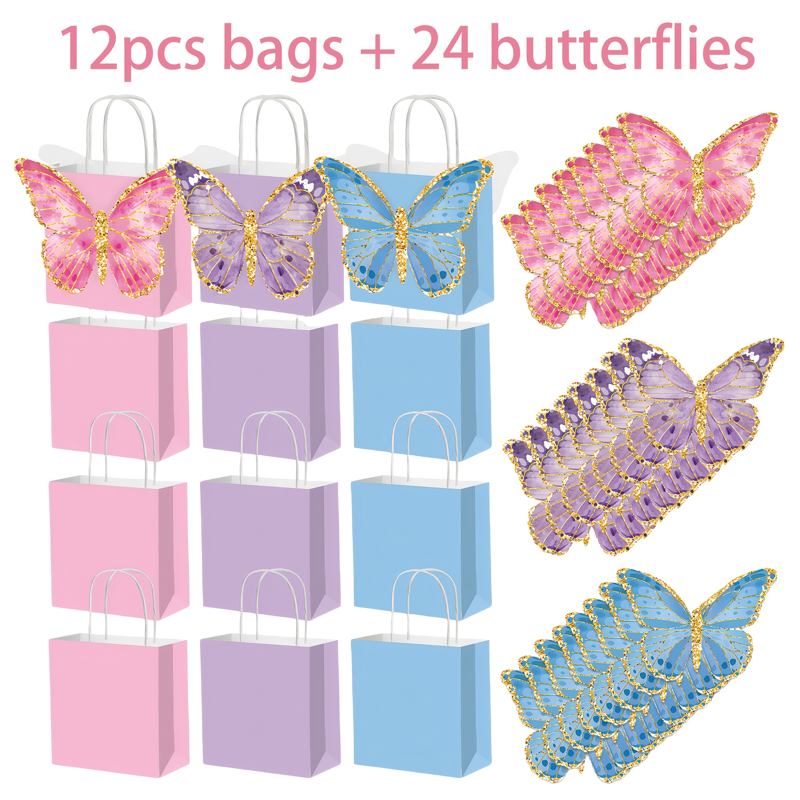 Image of 12pcs Gift Bags And 24pcs Cards With Pasters, Total 36pcs Set | Foil Stamping , Perfect For Birthday Parties, Weddings, Graduation Season, Thanksgiving, Halloween And Christmas, Ideal Gifts For