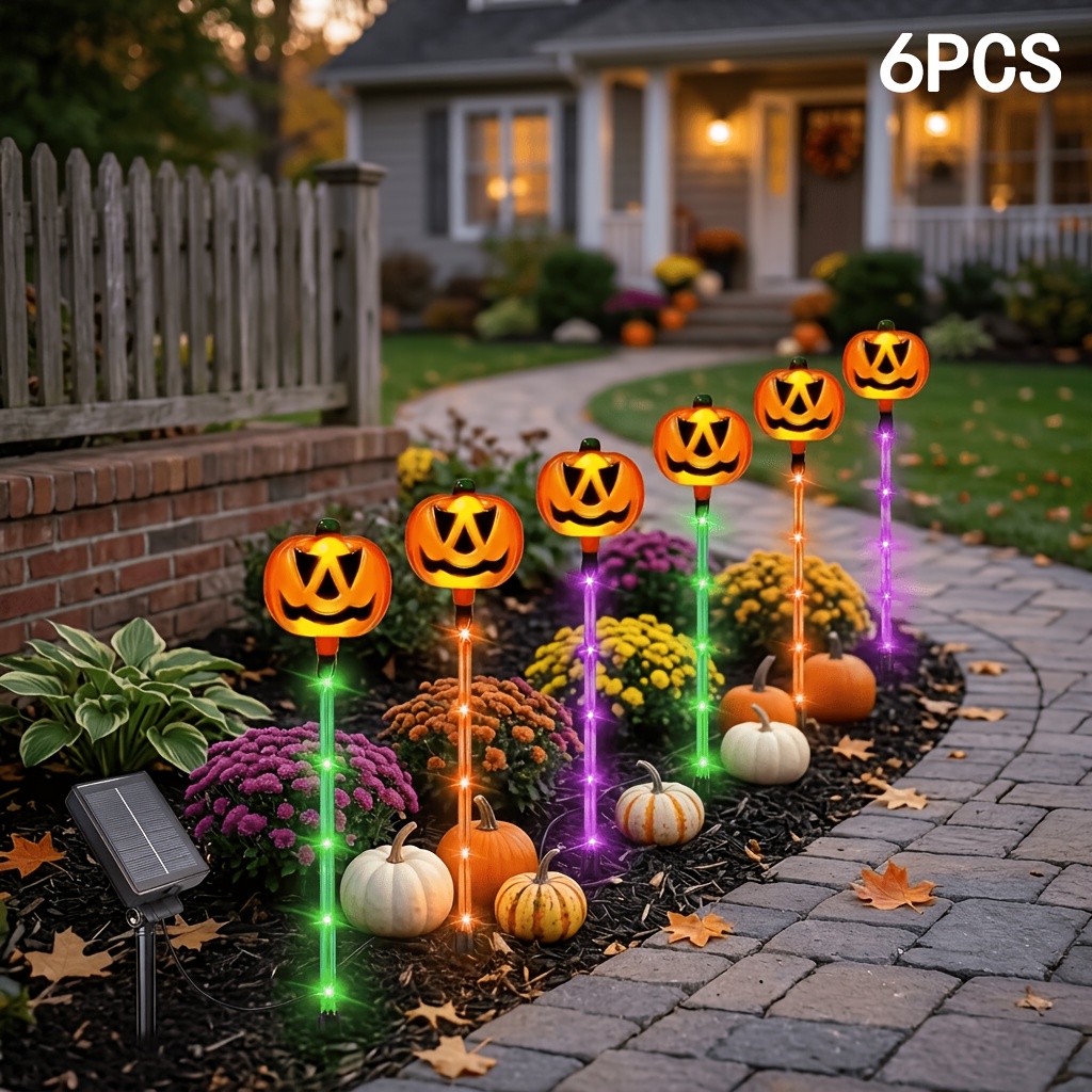 TEMU 6/12pcs Solar-powered Pumpkin Lanterns, Festive Outdoor Display Lights, Suitable For Halloween Outdoor Decorations, Solar-powered For Halloween