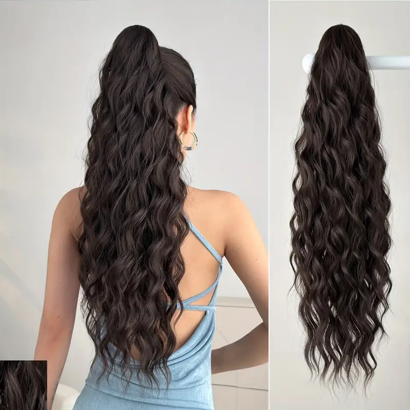 deep wave synthetic ponytail extensions for women adjustable drawstring hairpiece for daily use secure clip on natural look hair types ponytail hair extensions wavy hairpiece quick hairstyle solution details 2