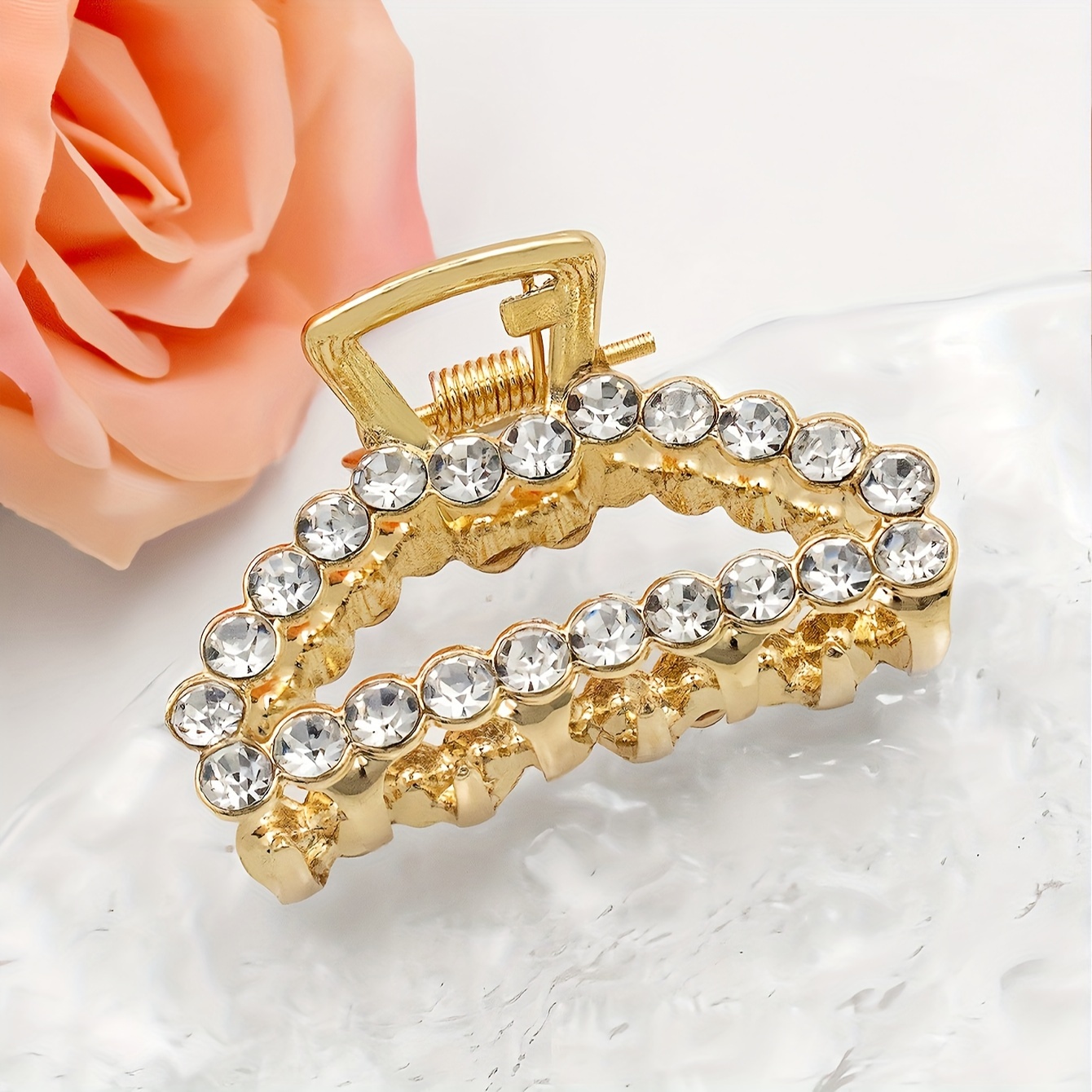 TEMU 1-Pack Fermaglio per Capelli Elegante con Strass - Design a Mezzo in Metallo , Accessorio Resistente e per Donne, Uso & Speciali, Grazioso