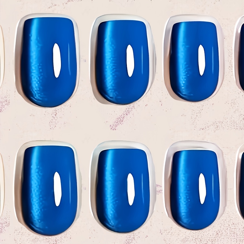 TEMU Unghie finte corte quadrate da applicare con pressione, blu , con design occhio e punta . Disponibili in set da 30 pezzi, per l'uso da parte