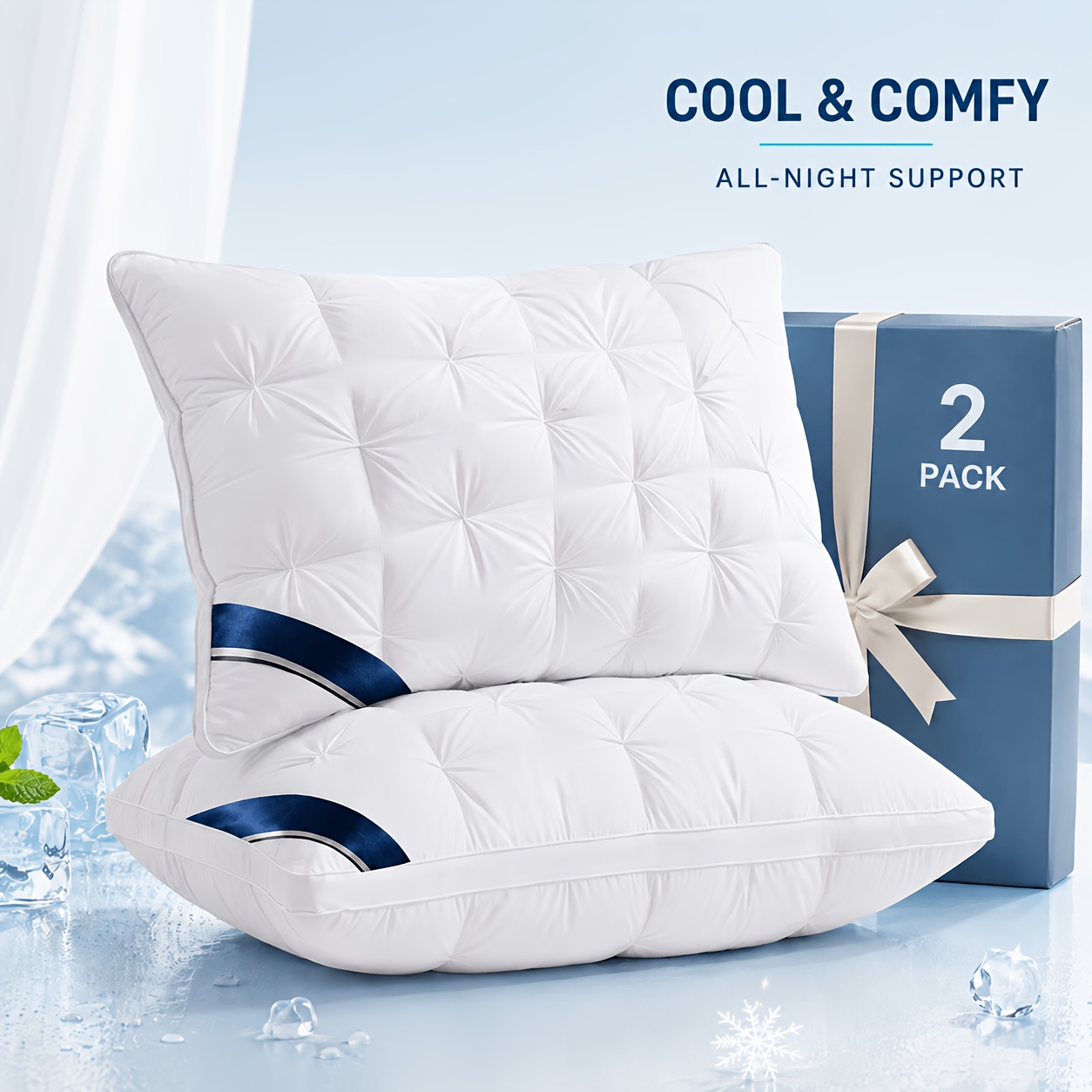 TEMU 1/2pcs Pack Bed Pillow High- Pillow Hotel Quality Provides Deep Neck Support High-loft Filling That Easily Suitable For /side/prone Sleeping ,