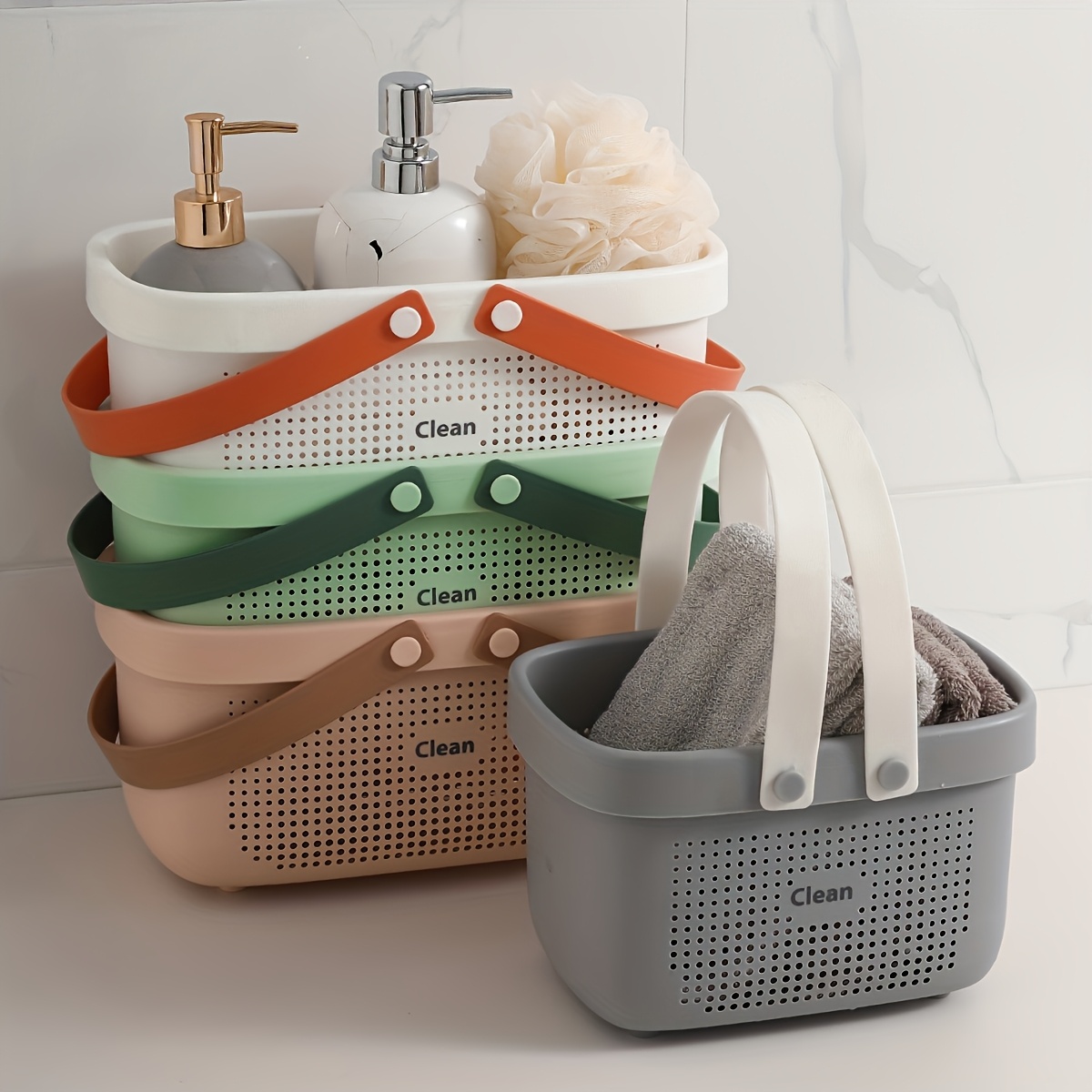 1pc portable plastic bath basket with over   mounting for bathroom toiletry and toilet paper storage container shower caddies 0