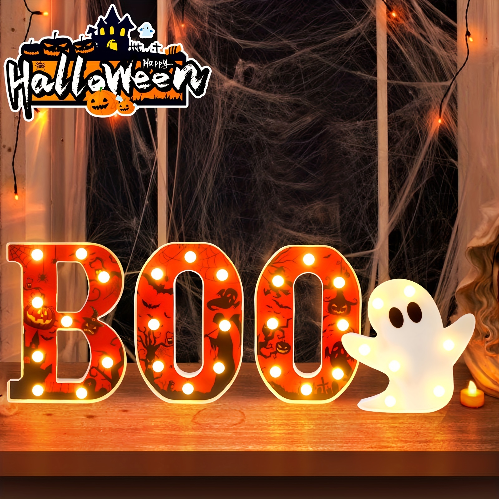 

4pcs Halloween Decor Halloween Decorations , Led Up Boo And Halloween Decor For