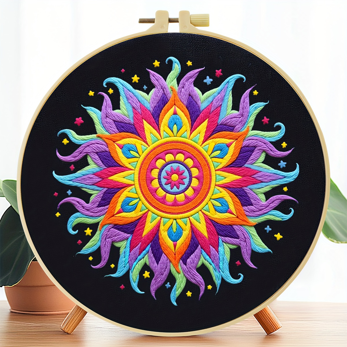 TEMU 1pc Embroidery Kit, 20x20cm/7.9x7.9 Inches, Handcrafted Diy Embroidery Kit With Mandala Flower Pattern, Suitable For Adults And Beginners,