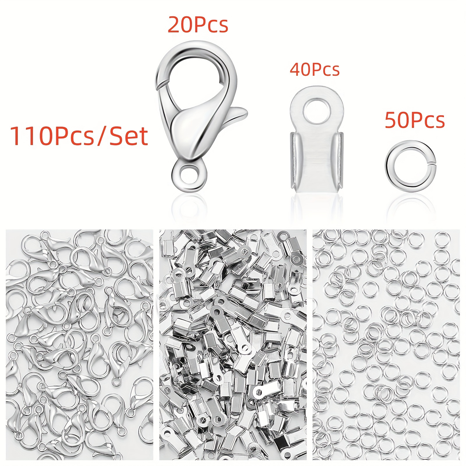 Image of 110pcs/set Lobster Clasp Jump Rings Fold Crimp Connectors For Bracelet Necklace Making Supplies