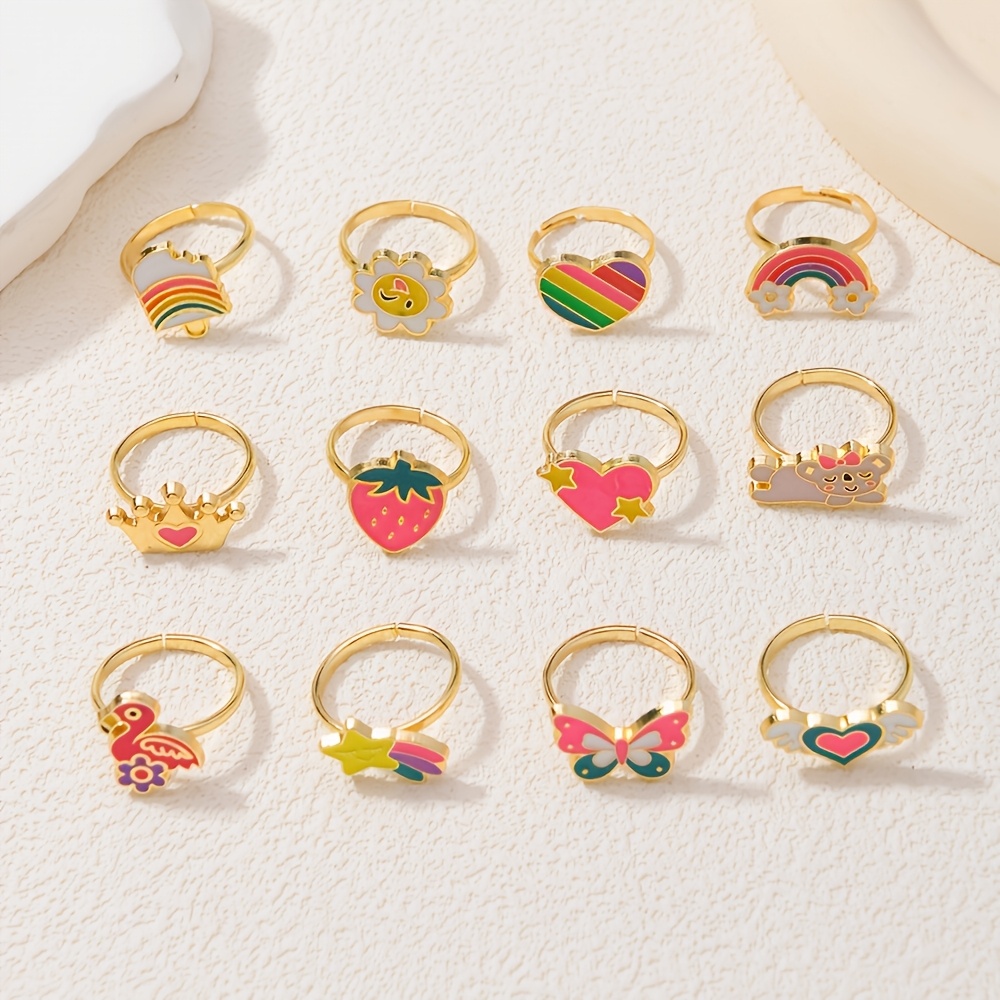 TEMU 12 Sets Of Alloy Youth Rings, A Cute Maroon-colored Heart-shaped Box Set Of Rose Rings, A Multi-piece Gift Set For Parties And Birthdays