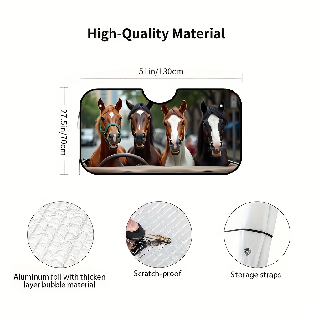 TEMU 1pc, Horse Print Car Sunshade For Front Windshield, Uv Protection And Heat Blocking Technology, Foldable For