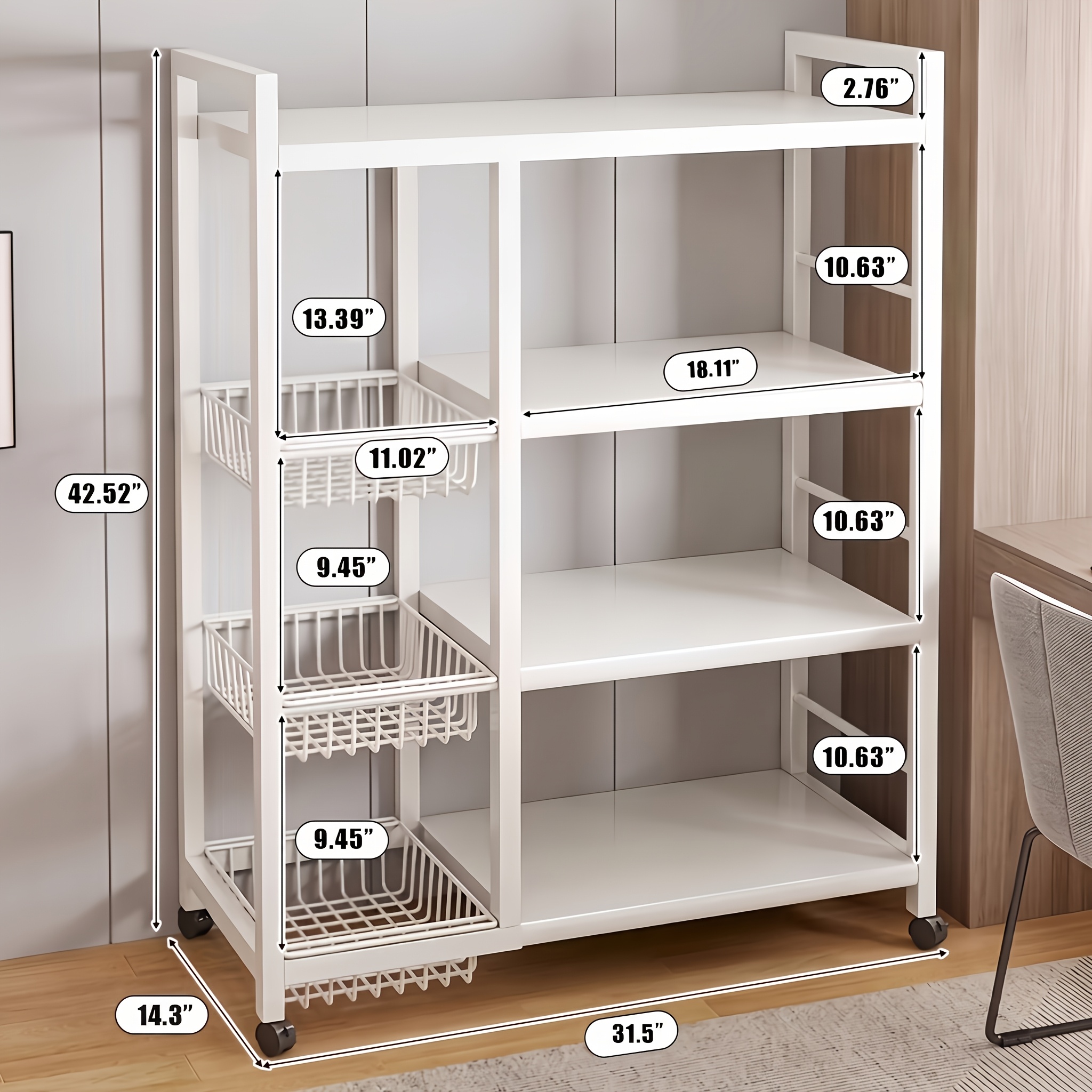 4-tier Rolling Shelf, Kitchen Storage Rack, Kitchen Shelf Organizer, Metal Shelves, Food Service Shelves And Racks, With Wheels, Household Gifts For Relatives , Non-food Contact