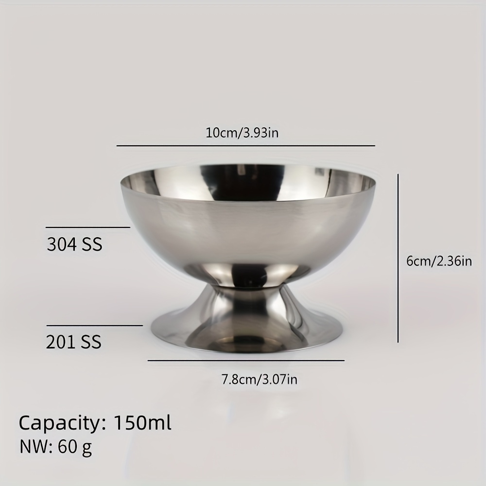 TEMU 304 Stainless Steel Ice Cream Cups 150ml Footed Set Stemmed Dessert Bowl Pudding Cup Mousse Bowl Mirror Polished Reusable Goblet Dish For Salad