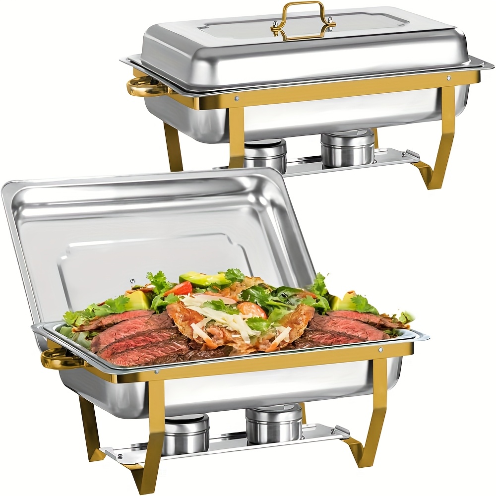 Image of 9qt 2/4 Pack [] Chafing Dish For Buffet | 80% Faster Screwless Assembly & Stackable Design For Wedding/home/christmas Buffets, Cooking