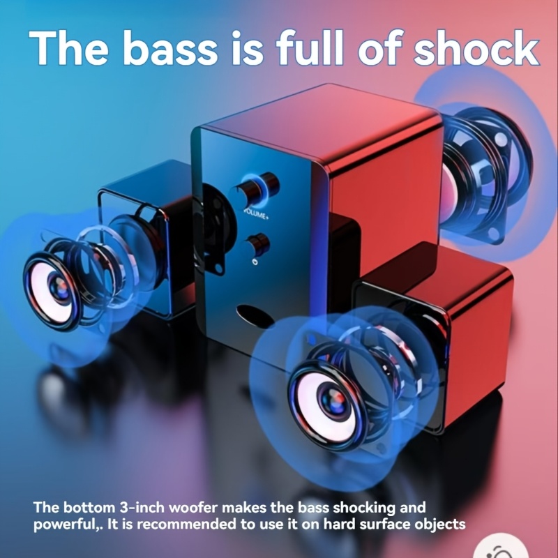 SADA S-201 2.1 Channel USB-Powered Desktop Speakers with Bass Boost, 3.5mm Audio Connection, Volume Control & Blue Accent Light - Compact 2.1 Channel Computer Speakers for Laptop, PC, Gaming, Home Office, Small Speakers for Desk, Gaming Audio, Modern Audio Gear, Durable Audio Gear