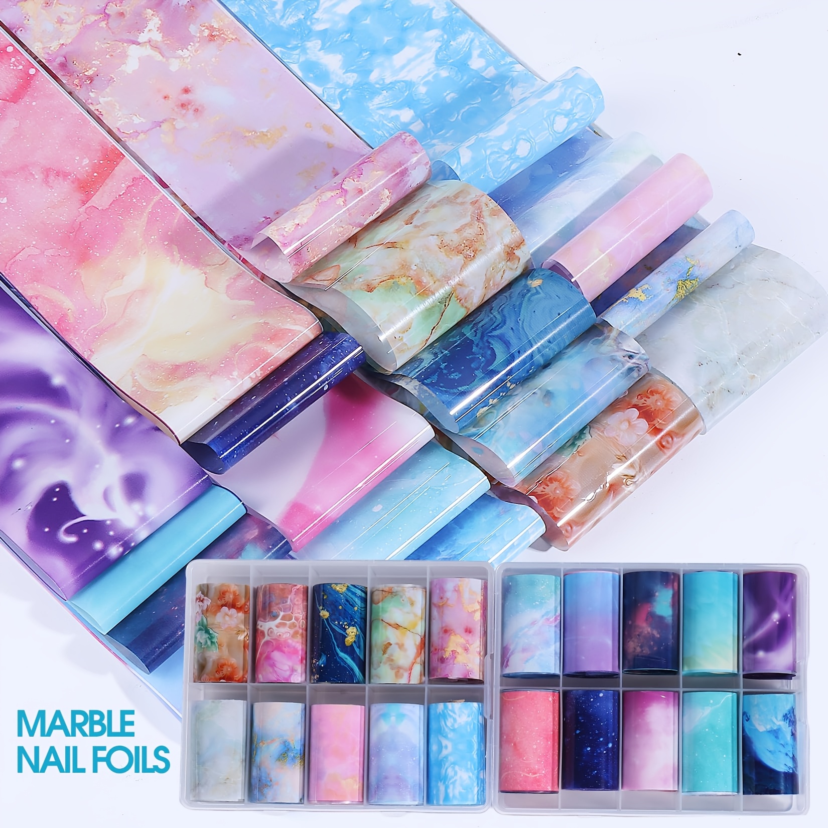 TEMU 20pcs Packaged Marble Starry Sky Nail Transfer Stickers Holographic Marble Texture Flower Nail Stickers Gradient Starry Nail Transfer Foil