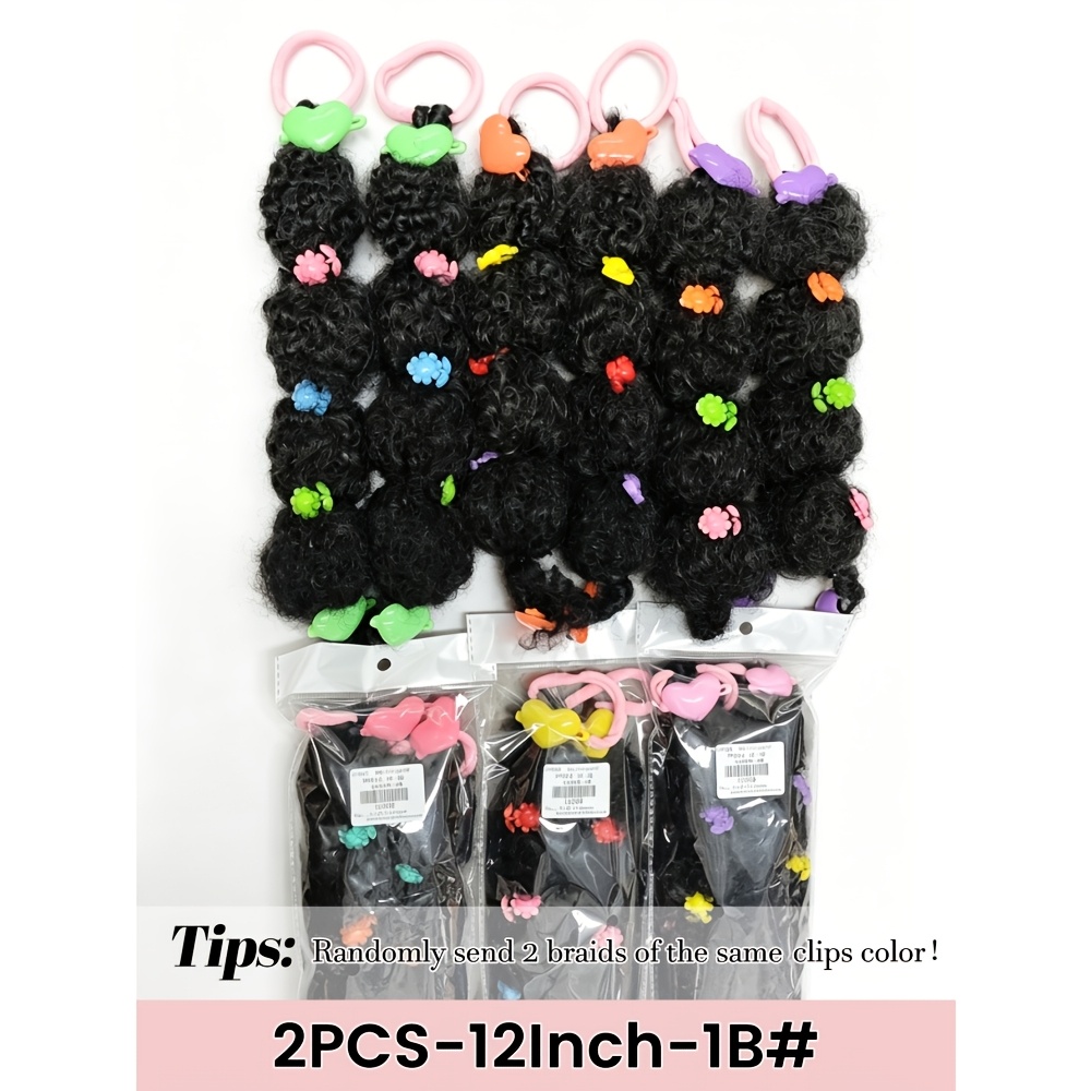 2pcs Ponytail Hair Extension Random Colors Accessories Cute Small Bubble Puff Afro Braided Ponytail Decoration For: retailer-supplied image