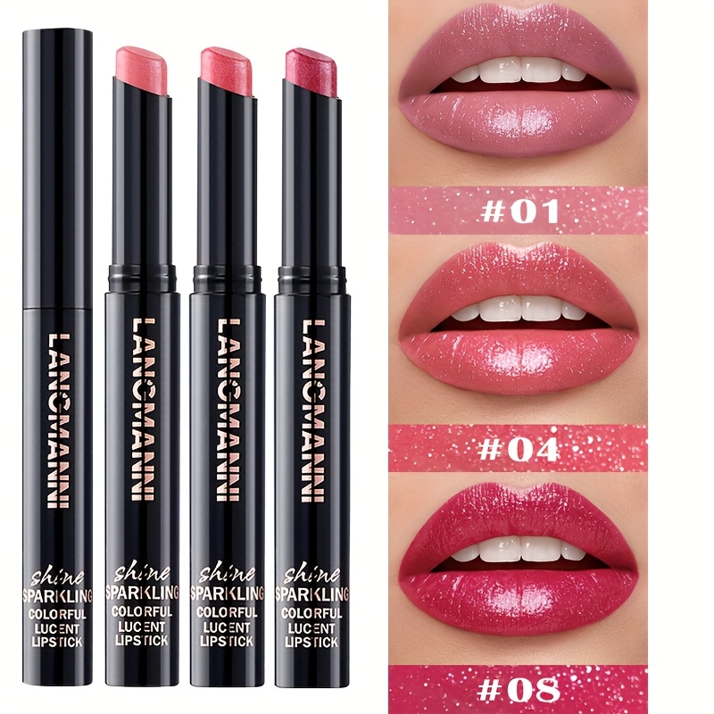 Image of 3pcs/set Shimmer Lipstick,-infused Sparkle,creamy Texture,smooth And Easy To Push,durable Moisturizing Lipstick, Long-lasting Waterproof, Suitable For Types, Perfect Valentine's Day Gift For Women