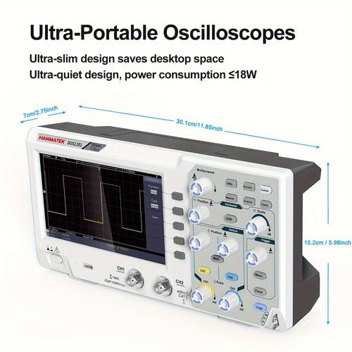 dos1202 digital oscilloscope 200mhz 2 channels 7 inch tft lcd display portable professional scope kit 1gsa s sampling rate desktop model usb powered 5 no wireless no battery included