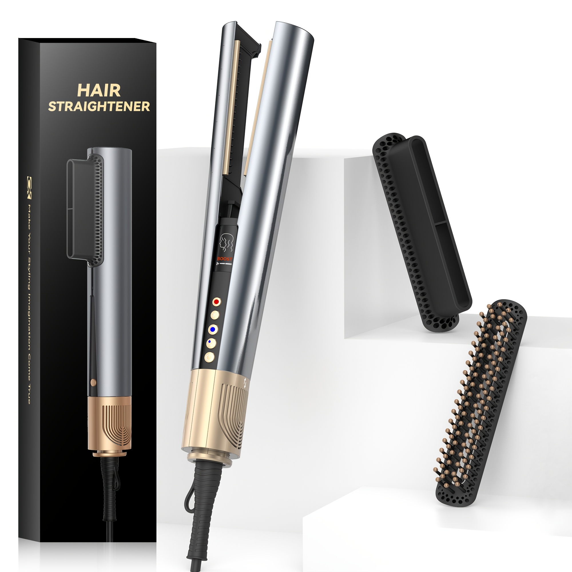 Image of 2-in-1 Hair Straightener & Dryer Suitable For Wet/dry Use With Airflow, Rapid Heat-up, Adjustable Temperature, Lcd Display & Auto Shut-off, No Heat Damage Technology For Wet/dry Hair Or Travel