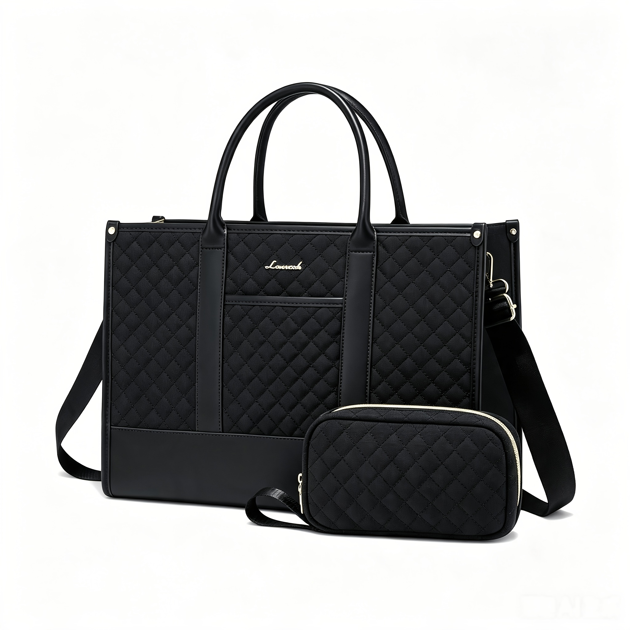TEMU Borsa per laptop da donna 2 pezzi + borsa multifunzionale portaoggetti, borsa tote da lavoro LOVEVOOK da 15,6 pollici con pochette, borsa per