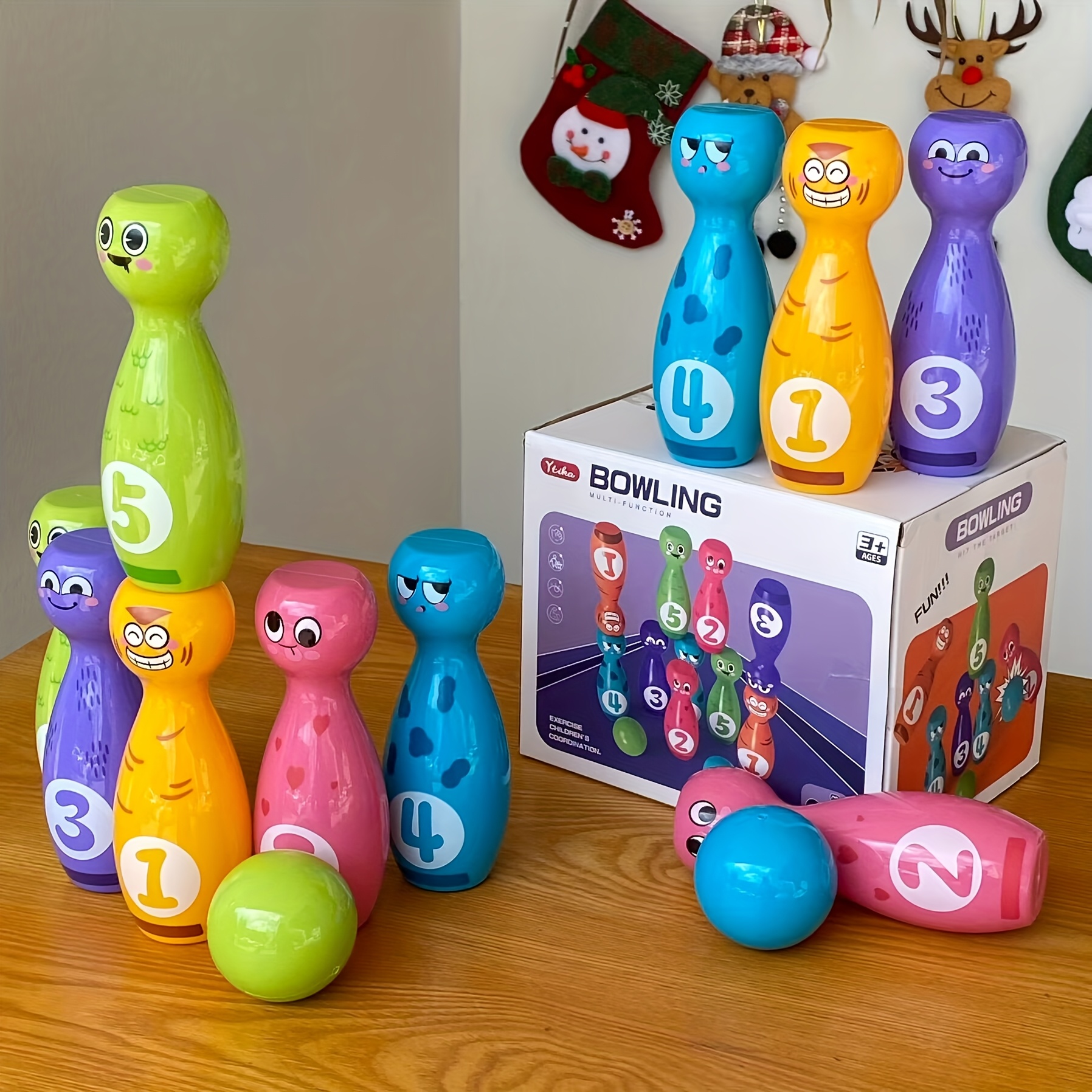 bowling toy set with cartoon fun   and exquisite pad printing technology that does not fade or paint off   packaging 10 bottles and 2 balls as halloween christmas gift Product details 8