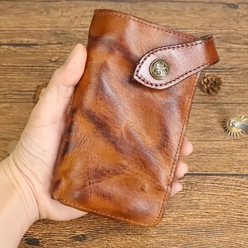Men Women Vintage Genuine Leather Wallet, Handcrafted Textured Top Layer Leather Card Case, With Card Slots