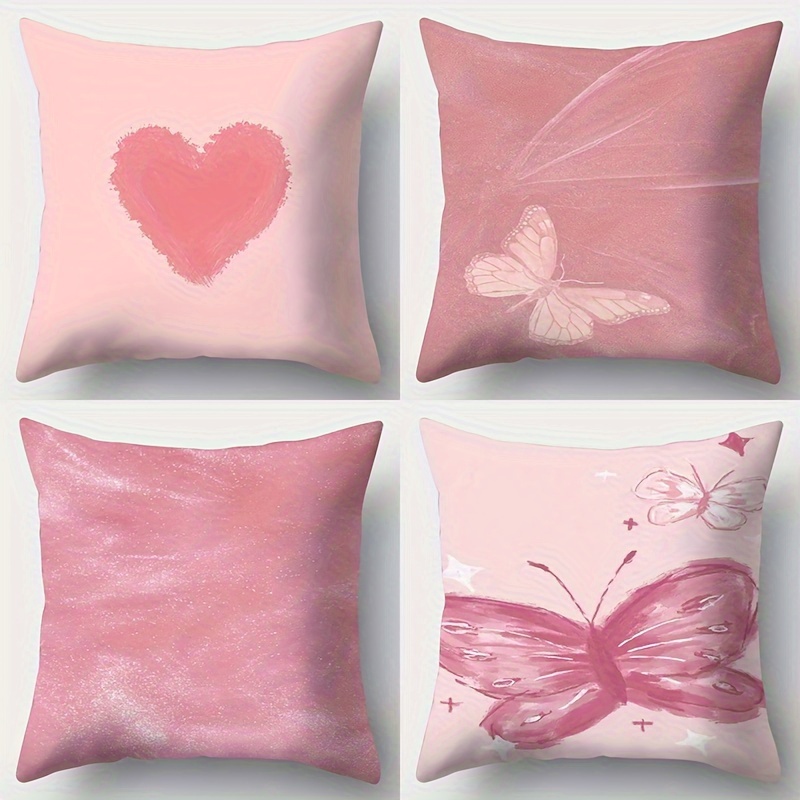 TEMU 4 fundas de cojín decorativas rosas | y acogedoras, de poliéster, lavables a máquina, con cremallera para la decoración de de estar