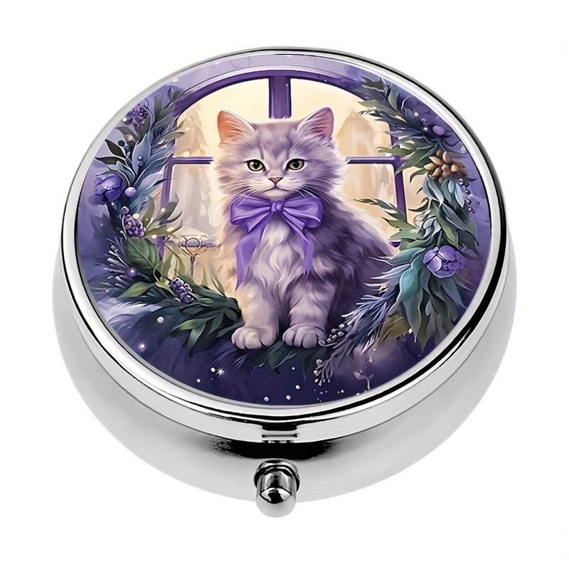 

Elegant Floral Cat Pill Case, Portable Metal Medicine Tablet Vitamin Holder, 3 Compartments, Pocket-sized For Travel & Purse, Decorative Kitty Pill Organizer Box, Ideal Gift For Cat Lovers