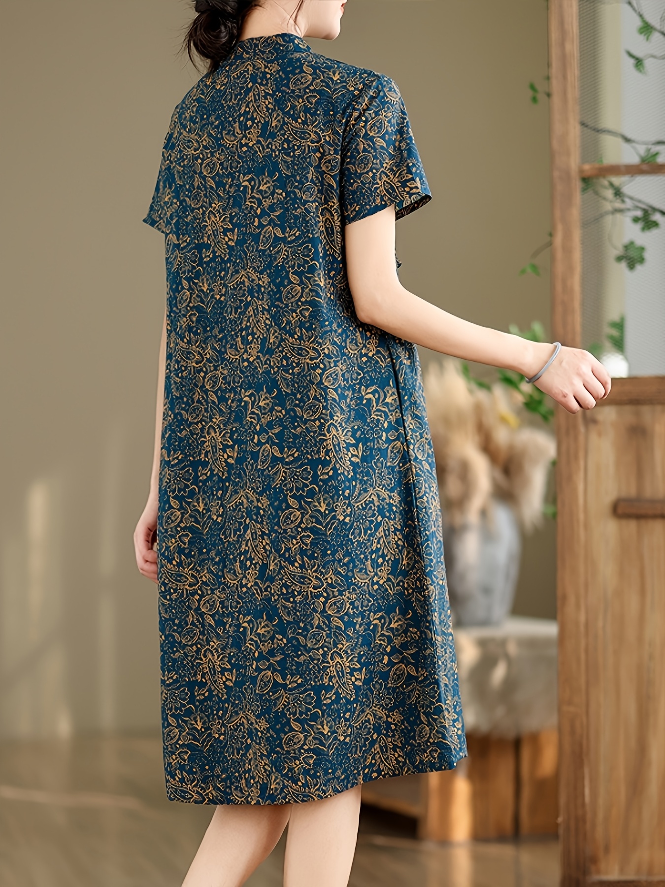 womens vintage chinese qipao dress loose a line knee length - Temu Portugal