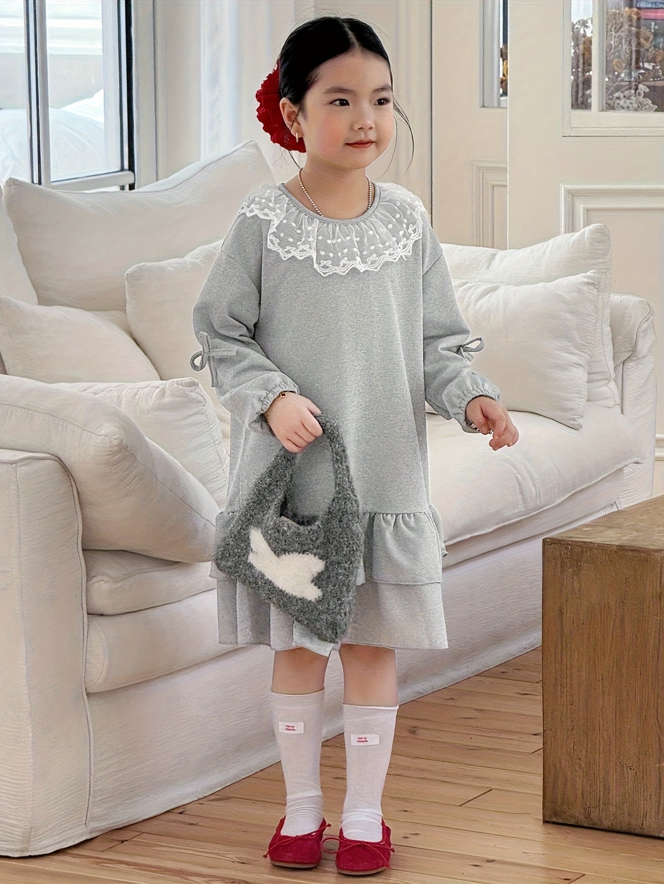 long sleeve round neck sweatshirt dress features lace trim - Temu Oman