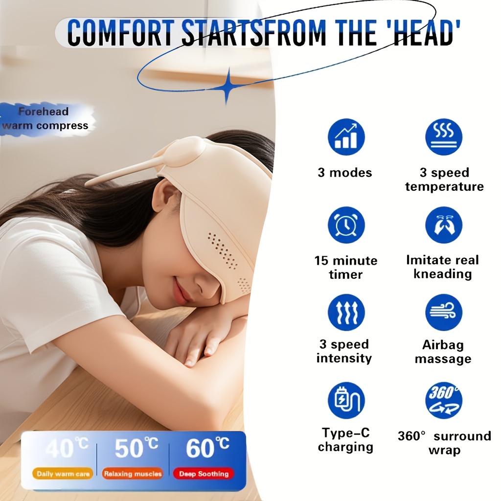 2-in-1 Electric Air Compression Vibration Head Massager, Hands-Free Wireless Home Scalp and Eye Relaxation Device