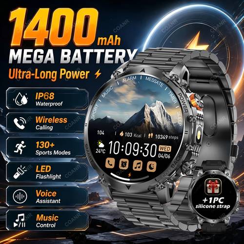 item picture coanr mens high configuration smartwatch designed for outdoor activities built in compass and ai assistant large battery 1 7 inch amoled hd touchscreen wireless calling smartwatch with led flashlight