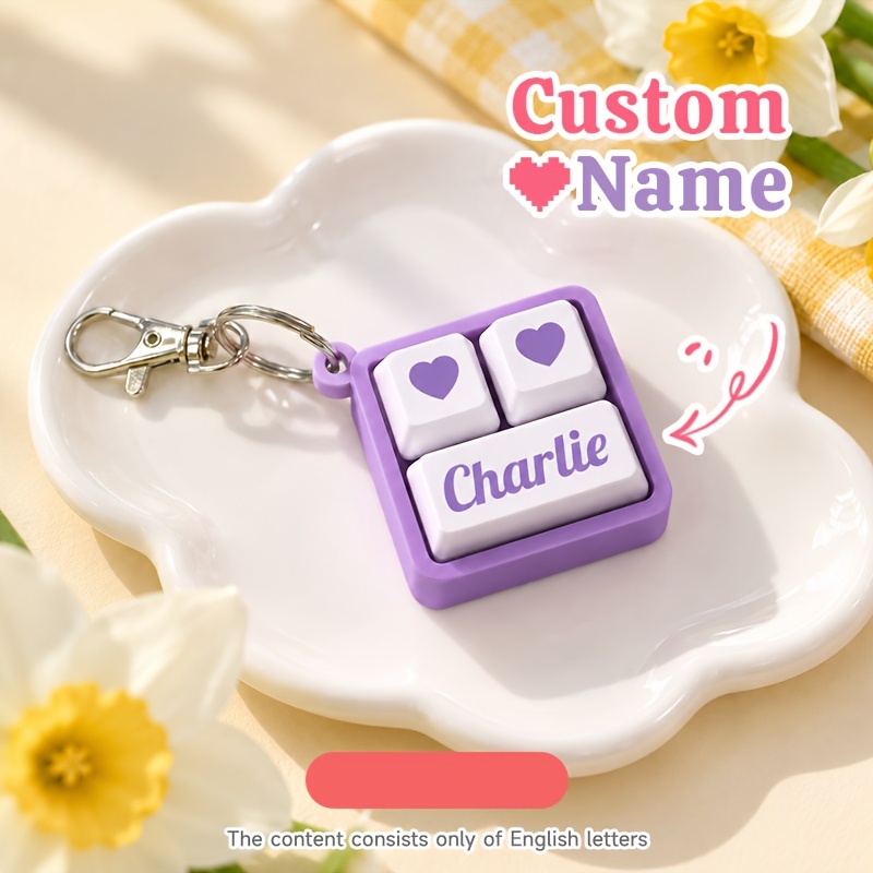 TEMU Personalized Customizable Name Heart-press Relax Keychain, Customizable With English Names, Keycap Press Design, Colorful Buttons, A Stress- And