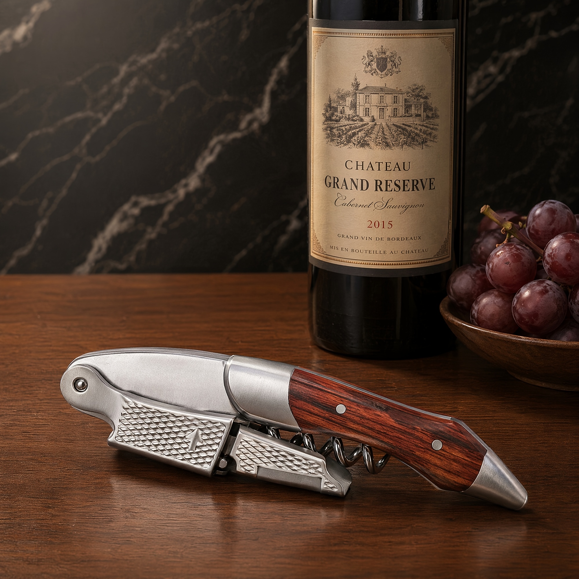 Image of Wine Opener - Professional Corkscrews For Wine Bottles With Foil Cutter & Cap Remover - Manual Waiter's Corkscrew For Servers, Bartenders & Home Use - Sandalwood