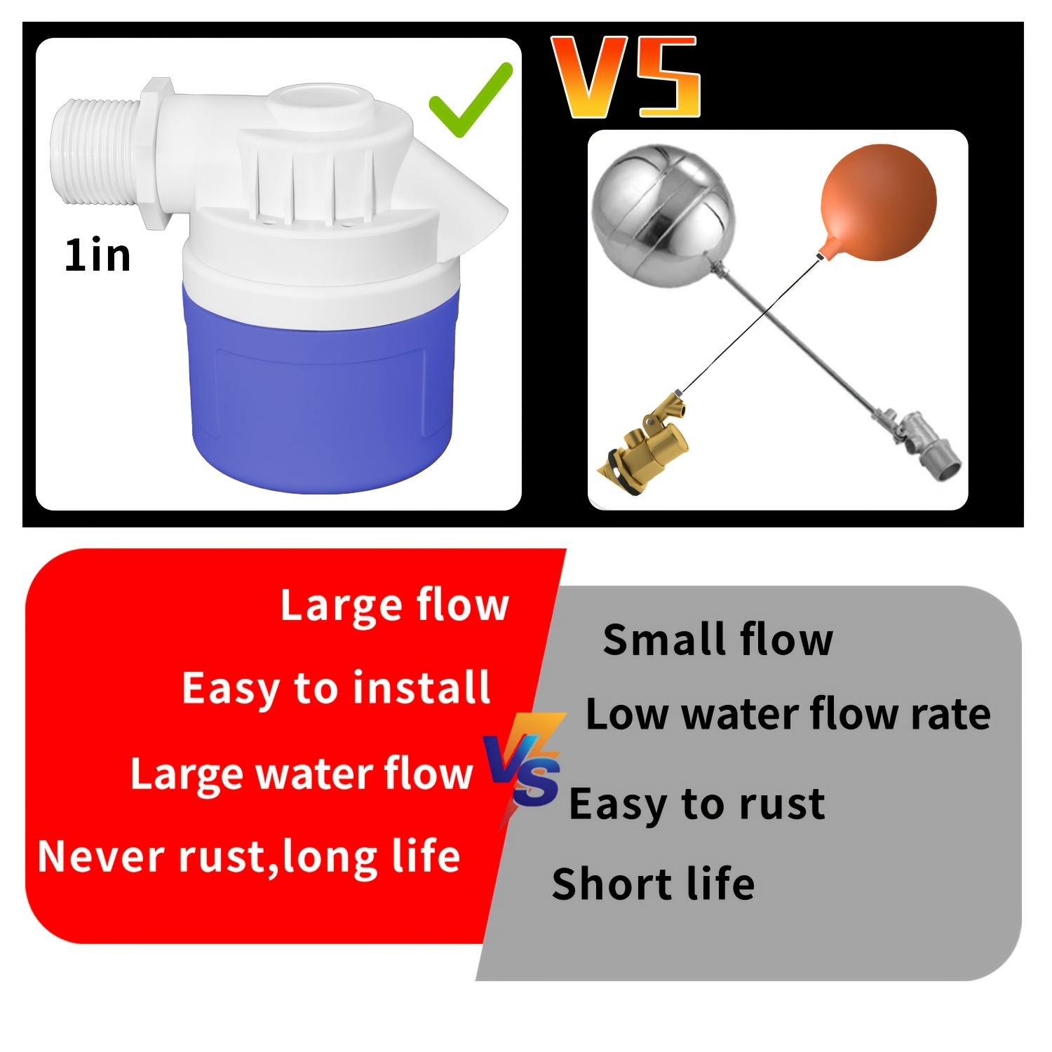 Upgraded Large Flow 2.54 cm Float Valve, Automatic Water Level Control Float Valve, No Electricity Needed Auto Fill Shut Off Float Valve for Water Tank, Cattle Tank, Fish Tank, Storage Tank