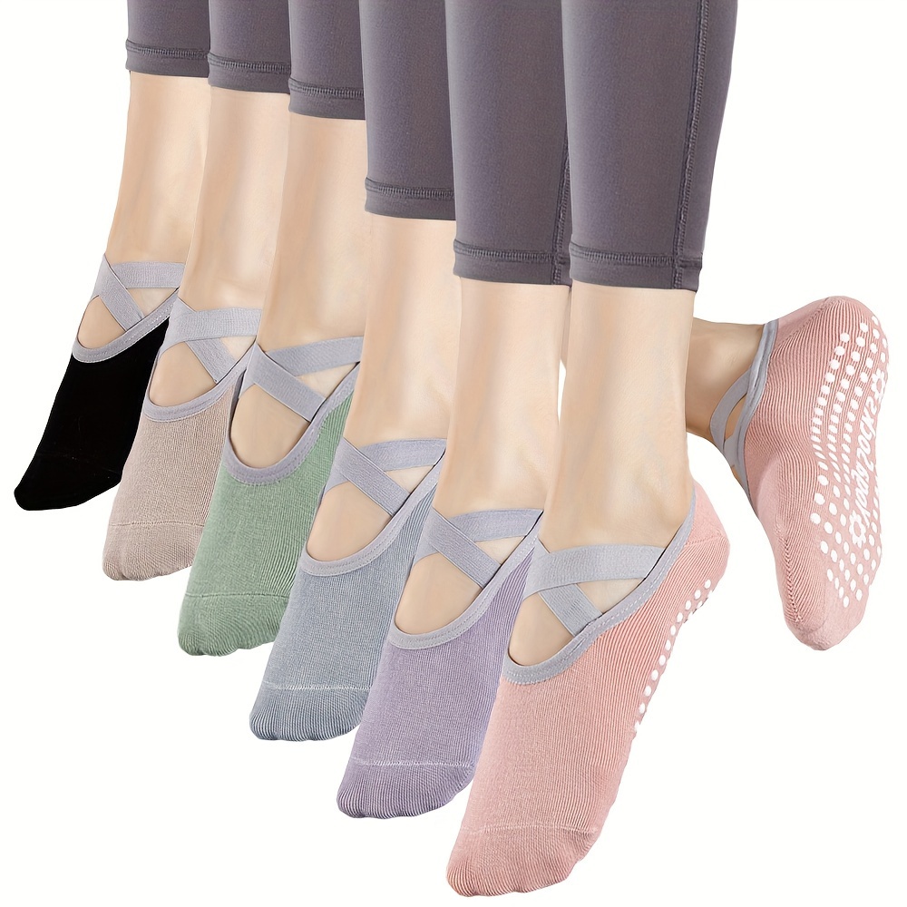 

6 Pairs Of Yoga Cotton Socks, Women's Short Tube Boat Socks, Silicone Anti Slip Dance, Indoor Pilates Floor Fitness Socks