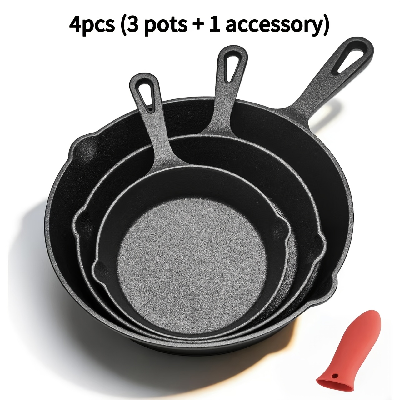 [cast Irons Set]4pcs Cast Iron Frying Pan, Cast Iron Pan With - Nozzle, Durable - Cast Iron Pan, Multi-functional With Ergonomic Handle, Cast Iron Frying Pan For Indoor And Outdoor Cooking