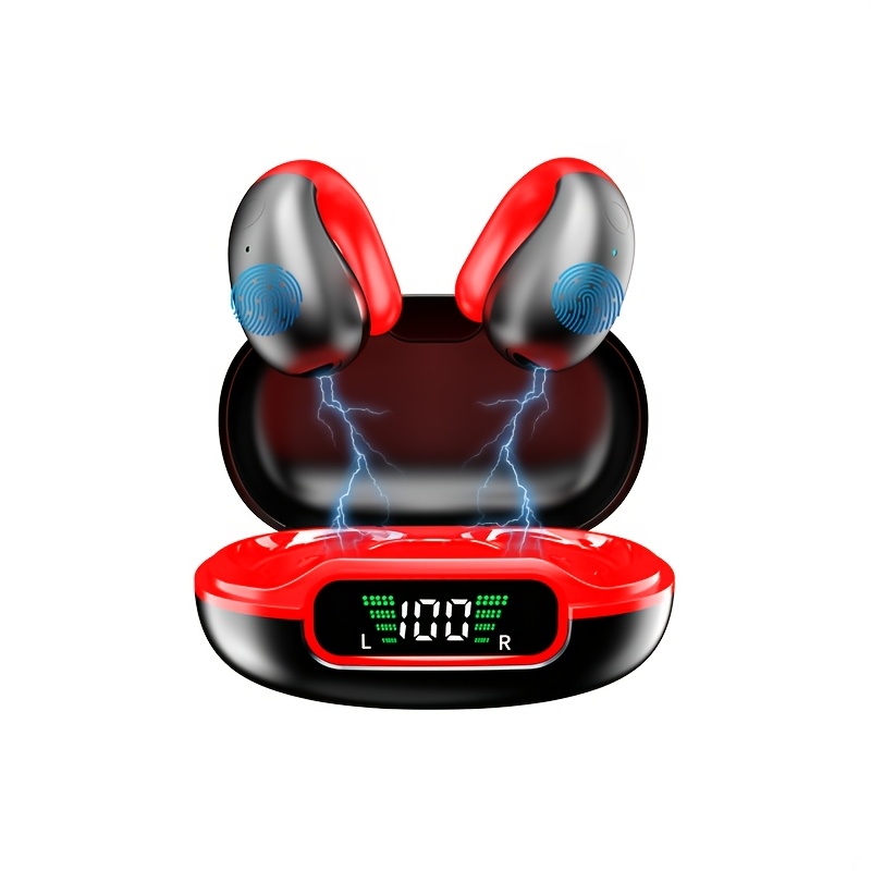 TEMU Menzluio Bone Conduction Wireless Earphones, Touch Clip-on Earphones Time, Charging Case With Display And Smart Noise-cancelling Earbuds,