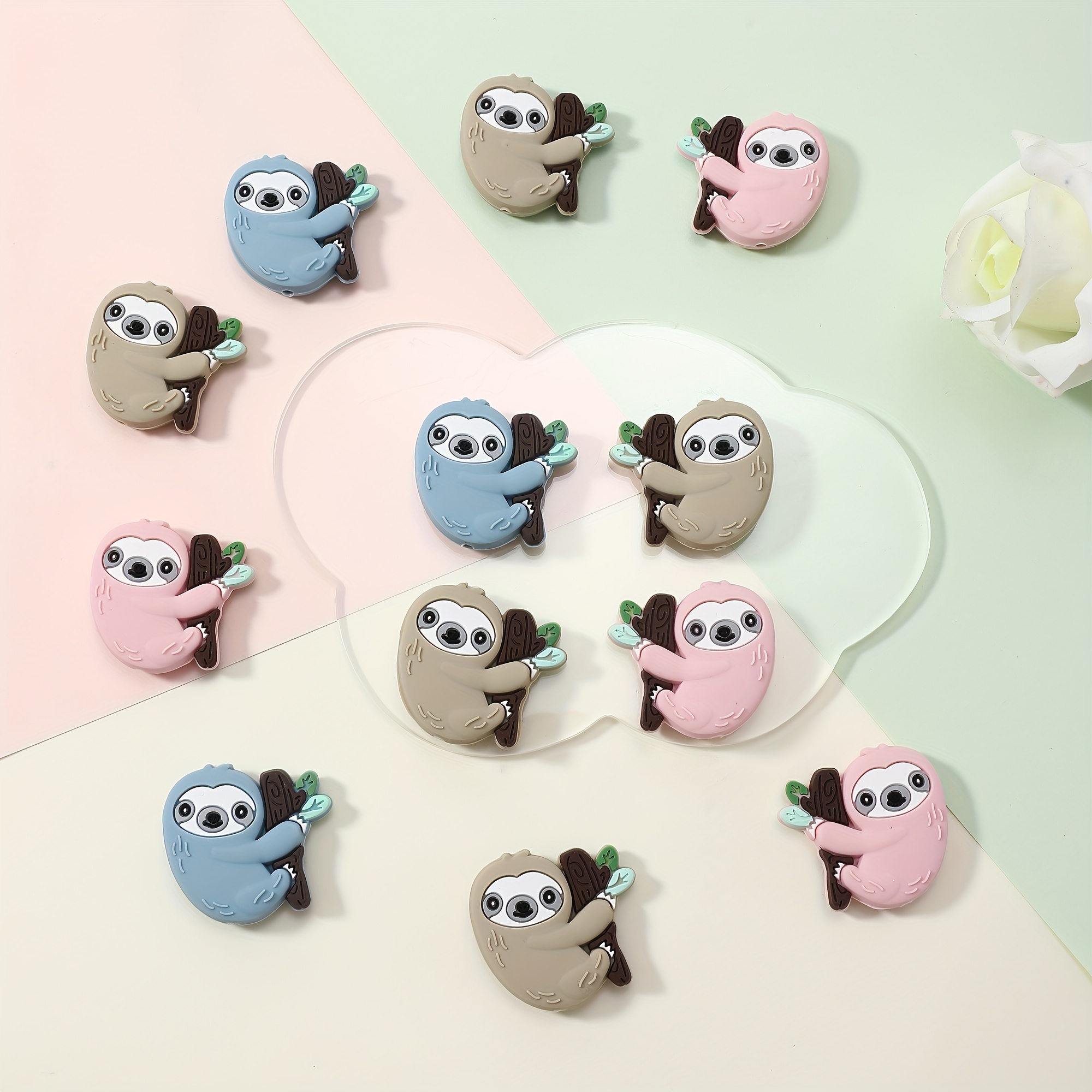 

15 Sloth-themed Silicone Beads For Jewelry Making Diy Creative Special Various Handicrafts, Beaded Pens, Mobile Phone Straps, Bag Pendant Accessories