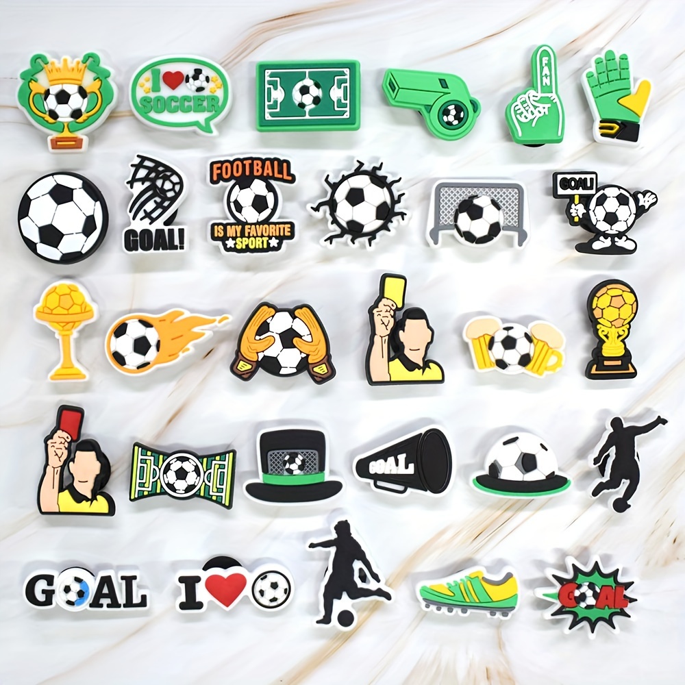 

29pcs Soccer Shoe Charms Set, Plastic Football Field & Cup Charms, Sports Shoe Accessories, Gift Set