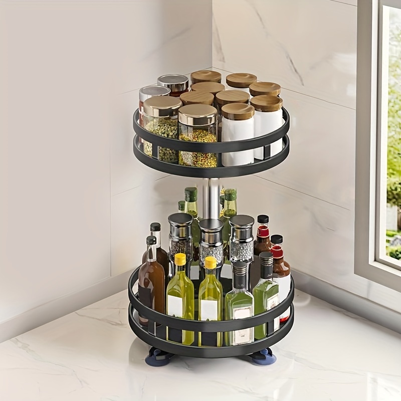 

360-degree Rotating Kitchen Organizer - Spice Rack With Open Storage For Seasonings, Oils, Salts & Vinegars