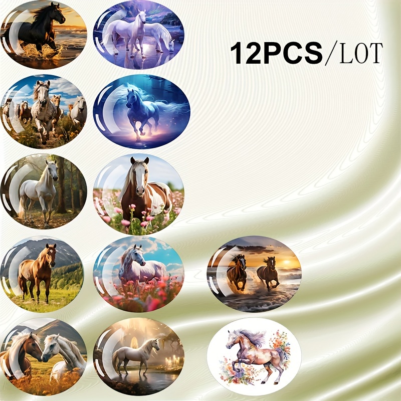 12pcs Horse-themed Glass Refrigerator Magnet Set - & Design For Home, Office
