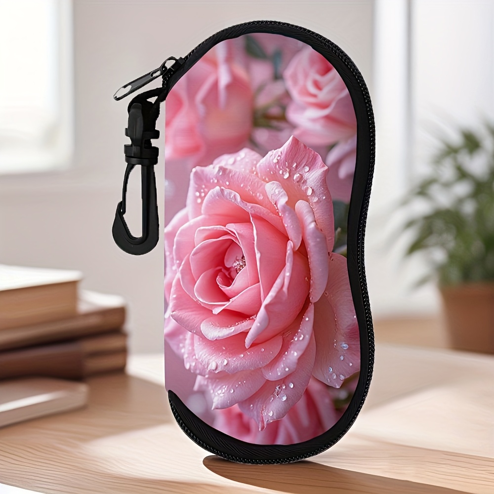 TEMU 1pc Double-sided Printing Elegant Floral Lightweight Case With Zipper, Clip And Minimalist Style