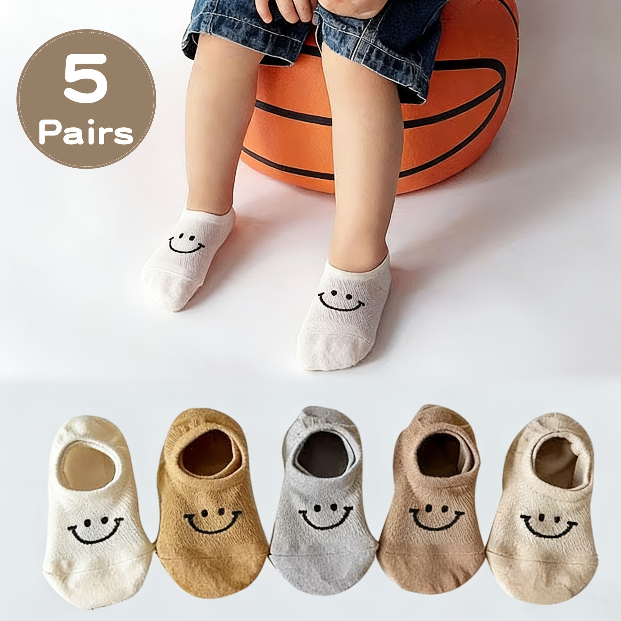 Image of 5-pair Children's Boat Socks, Spring/summer Breathable Mesh Back, , And Cute Cartoon Pattern Cotton Socks For Boys And Girls Ages 1-15, Sweat-absorbent, Comfortable, And Invisible Socks