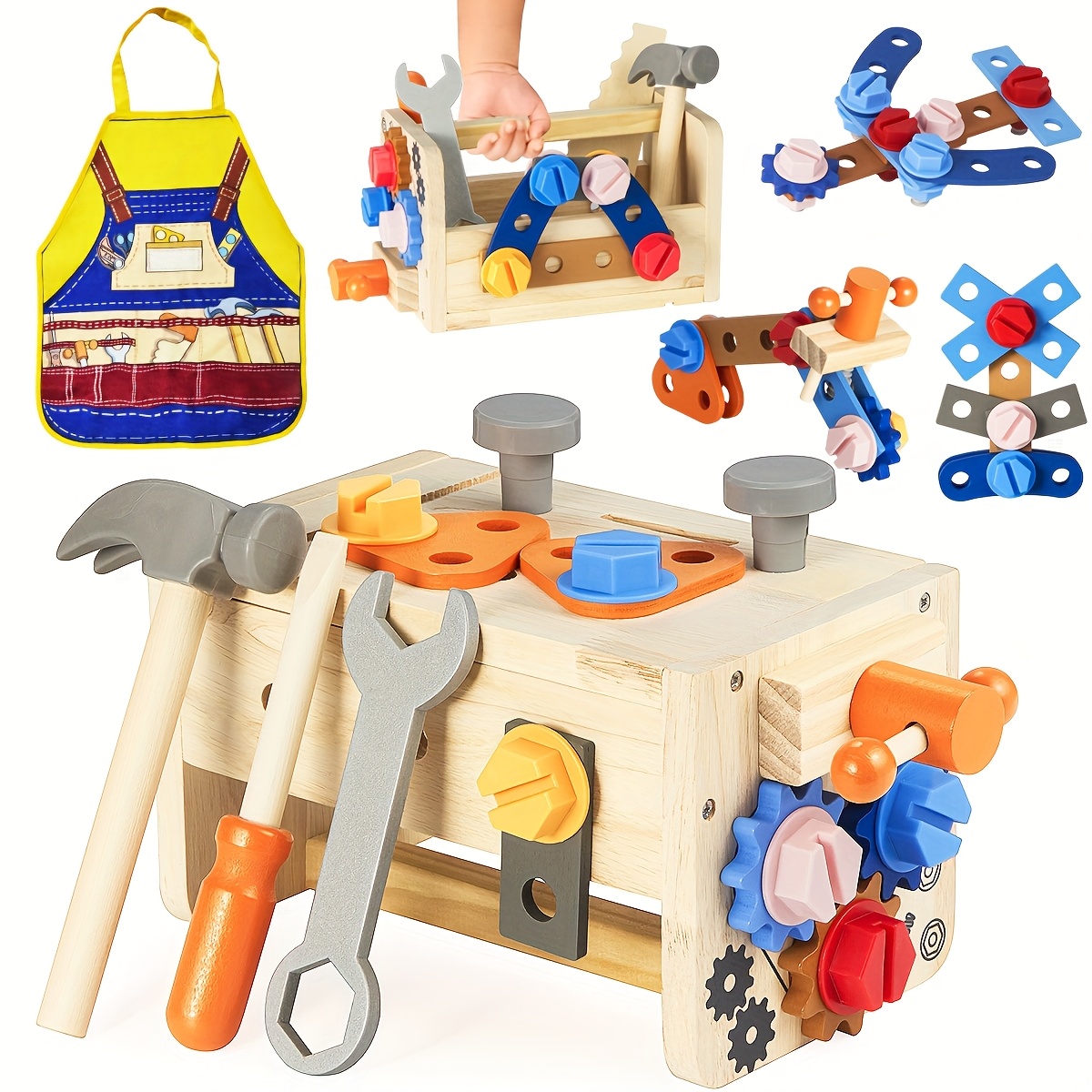 TEMU 39pcs Wooden Tool Set For Children, Including A Toolbox And Vest, Designed For And Pretend Construction. This Activity Toy Is Ideal For