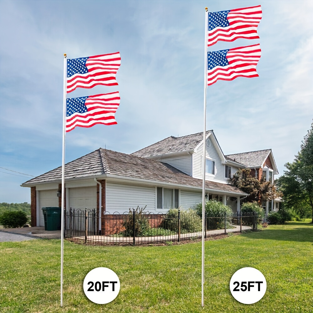 

20ft/25ft Sectional Flag Pole Heavy Duty Aluminum Flagpole Halyard Golden Ball Kit With 2 Usa Flags Set