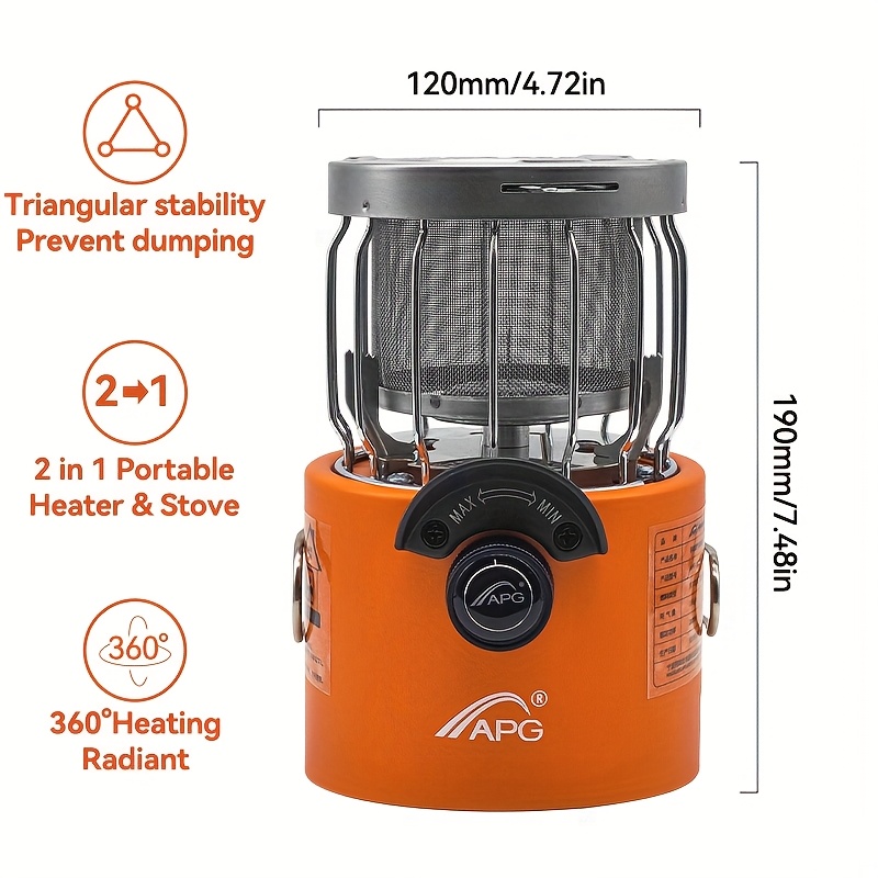 [1pc Portable Propane Heater] 1pc Portable 9000 BTU Propane Heater & Stove Combo | Stainless Steel with Powder Coated Finish, Foldable Legs | For Camping, Hiking, Picnics & Winter Heating, Indoor/Outdoor Use, No Electricity Needed, Compact Design, Durable Construction