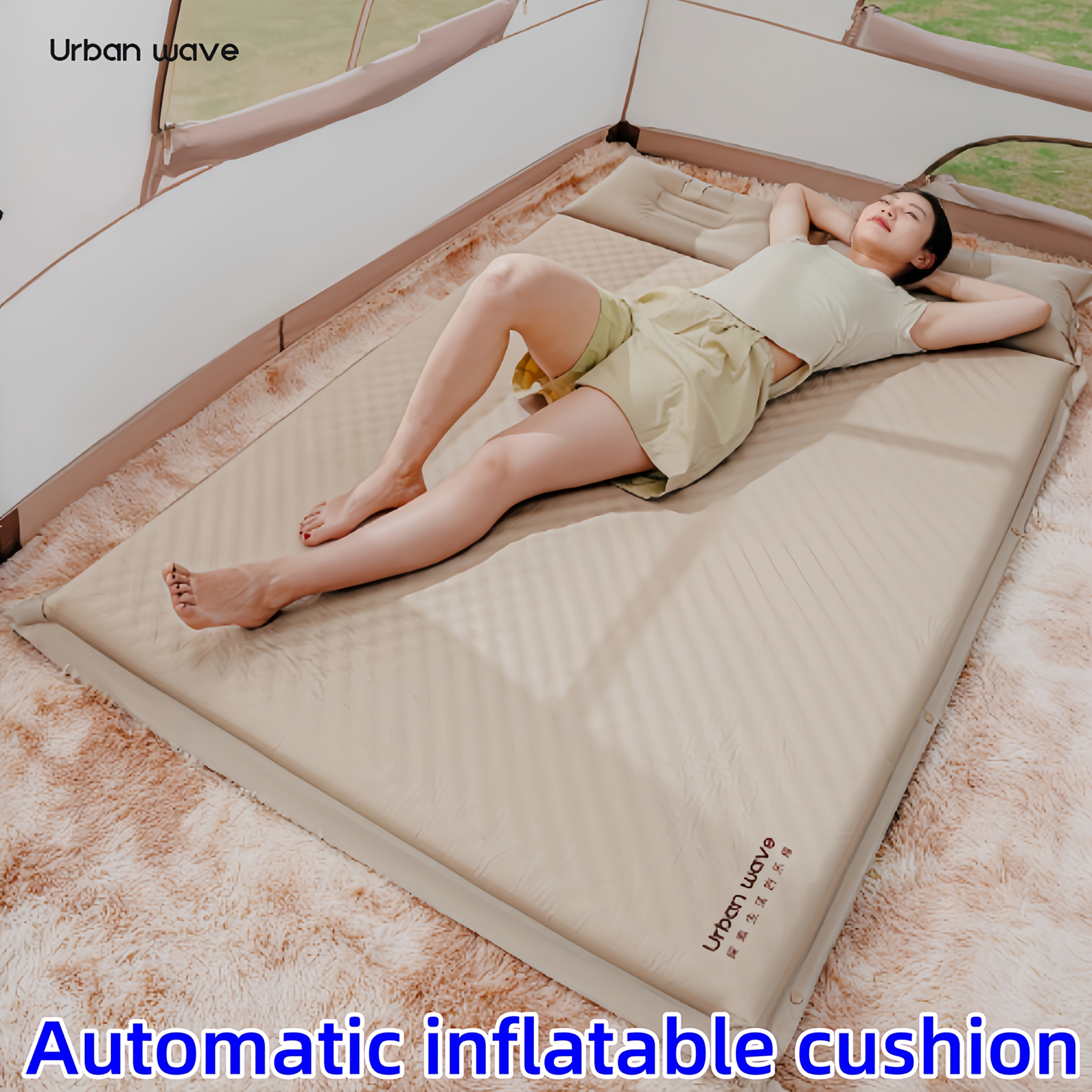   self inflating camping air mattress portable inflatable camping bed quick inflating sleeping pad portable car camping mattress heavy duty durable travel and guest air mattress lightweight foldable sleeping pad suitable for camping