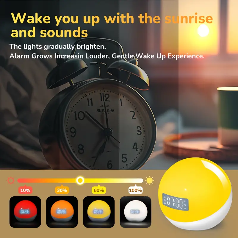 1pc Smart Sunrise Alarm Clock White Noise Rgb Light Perfect Heavy
