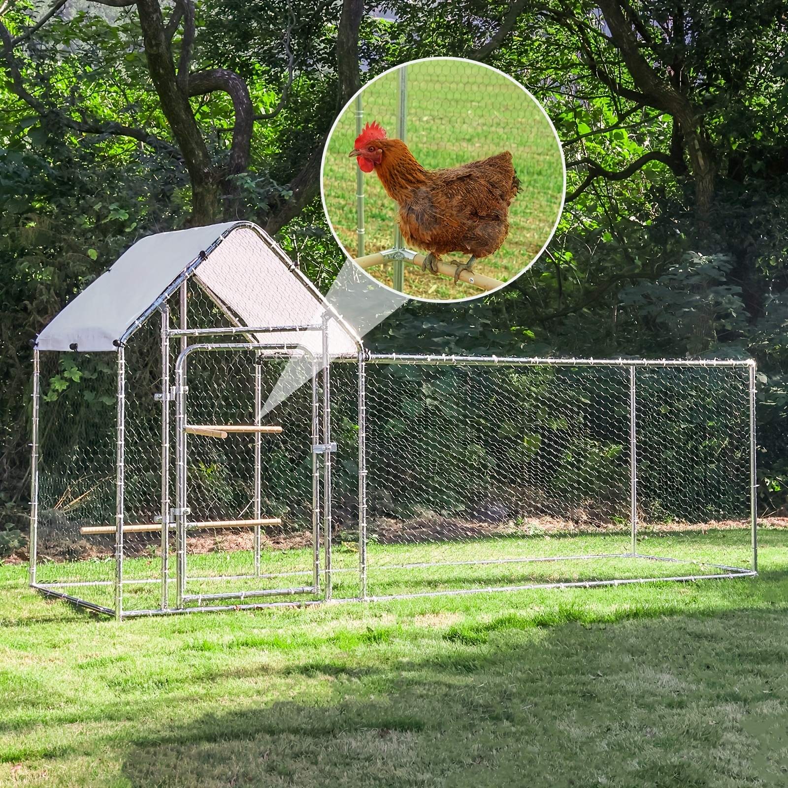 

10ft Large Metal Chicken Coop With Climbing Frame, Walk-in Poultry Cage With Waterproof&anti-uv Cover, Heavy Duty Chicken Coop Or Outdoor Use