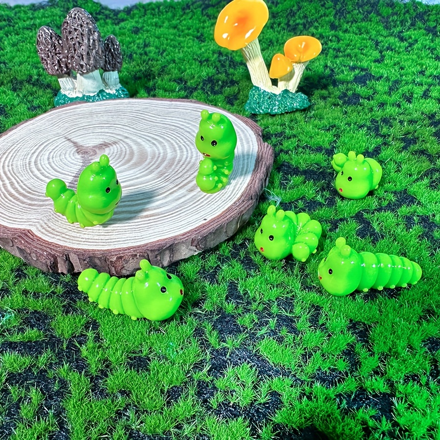 

20pcs Green Simulated Caterpillar Figurines, Modern Style Resin, Miniature Gardening Ornaments For Succulents, 1.4-2.9cm, Home & Themed Party Decor Accessories