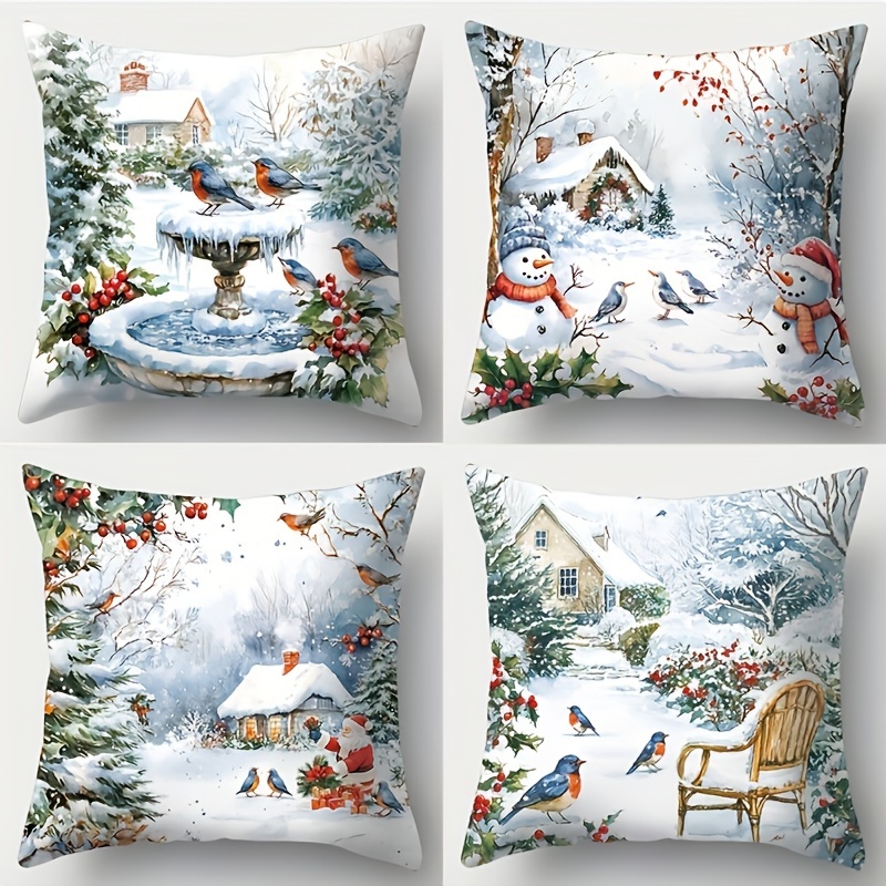 

4pcs , Zippered Cushion , Santa, , Snowmen, & , Washable, Contemporary , Decor, 17.72" -